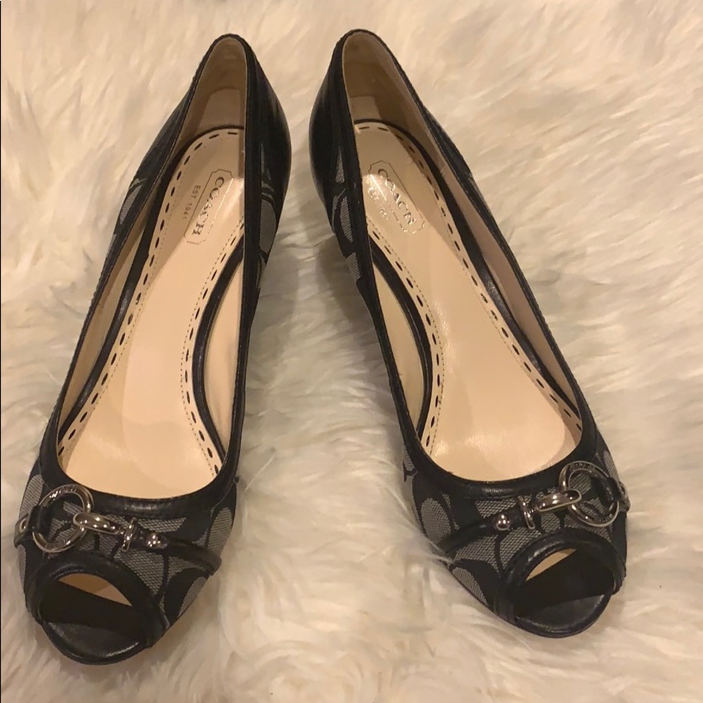 Black Coach Patterned Wedge Shoes